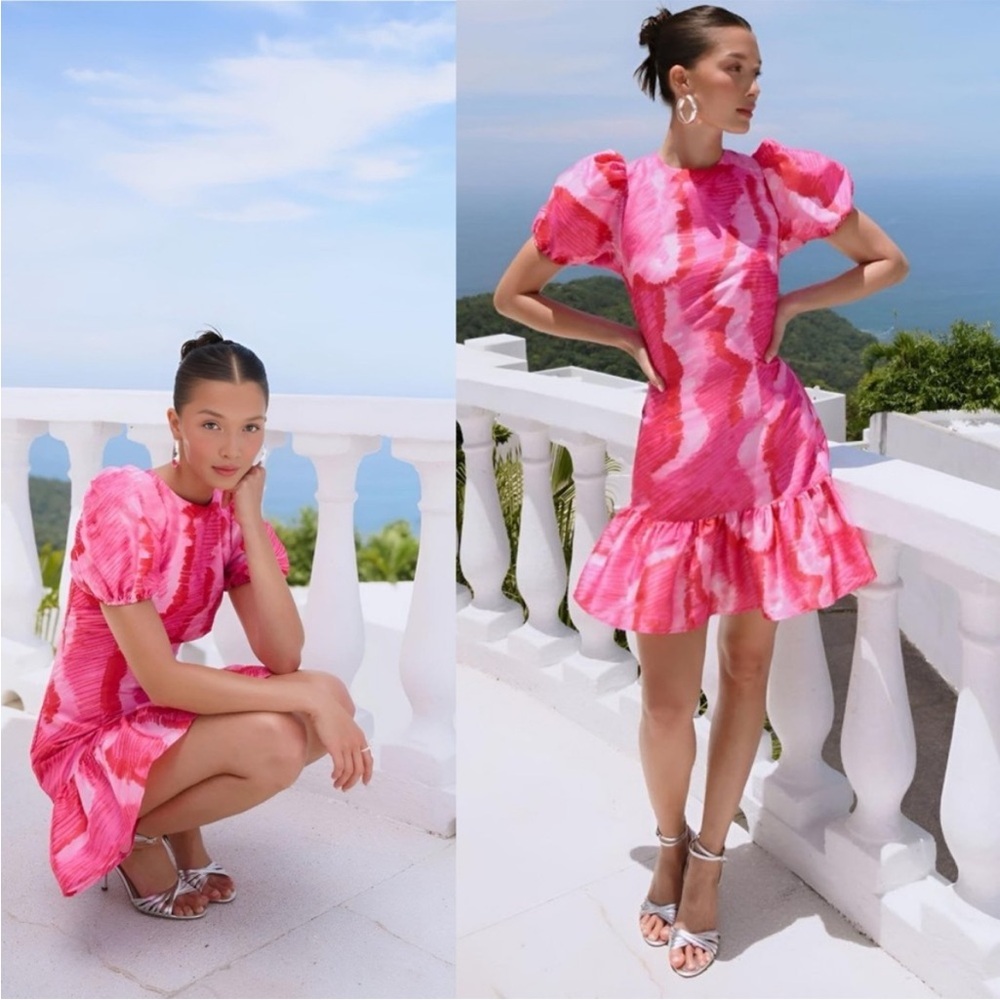 Hutch Pink Tie-Dye Puff-Sleeve Mini Dress